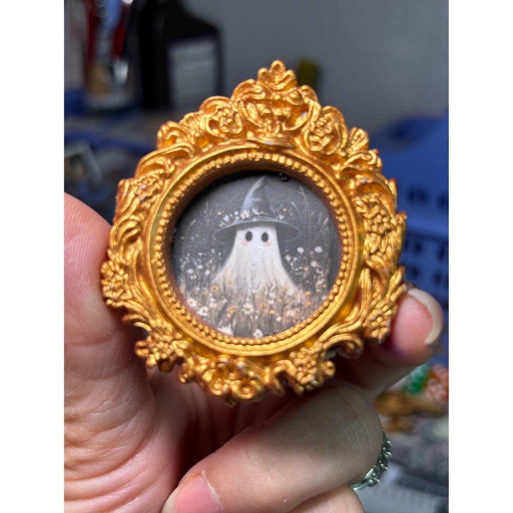 Whimsical Ghost Witch Hat Magnet – Miniature Art Fridge Decor